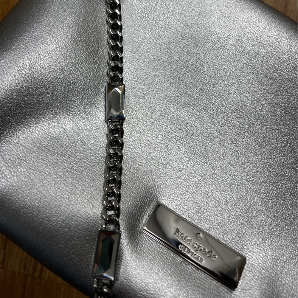 Kate Spade Anya metallic silver crossbody clutch NWT vegan leather chain bag - Picture 13 of 15